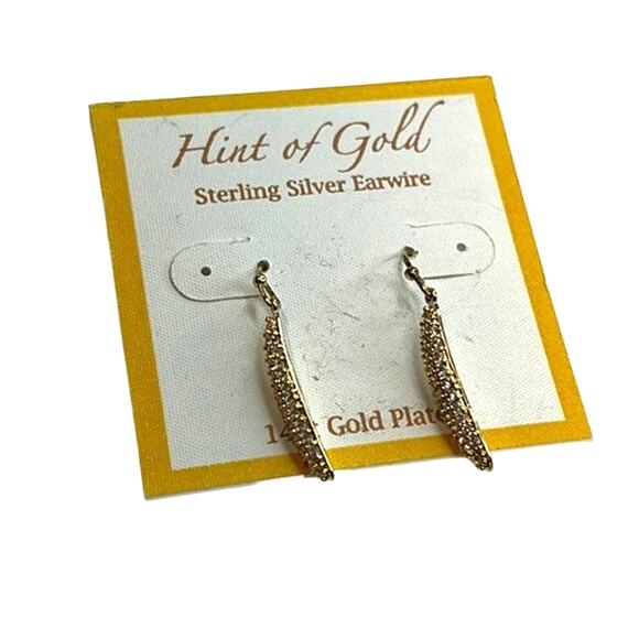 Hint of Gold Dangle Slab Earrings w/ Rhinestone Accents, NWT - Picture 1 of 3